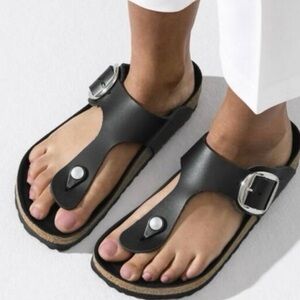 Birkenstock NEW Women’s Gizeh Big Buckle Thong Sandals In Black Leather Sz.10